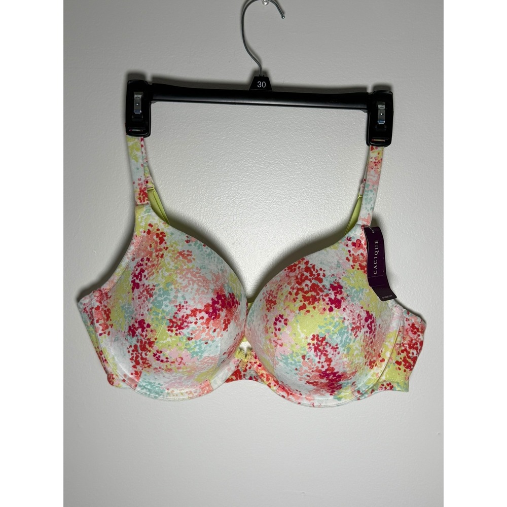 Cacique Cotton Boost Plunge Bra 42D Floral Print Underwire Cleavage Solution NWT